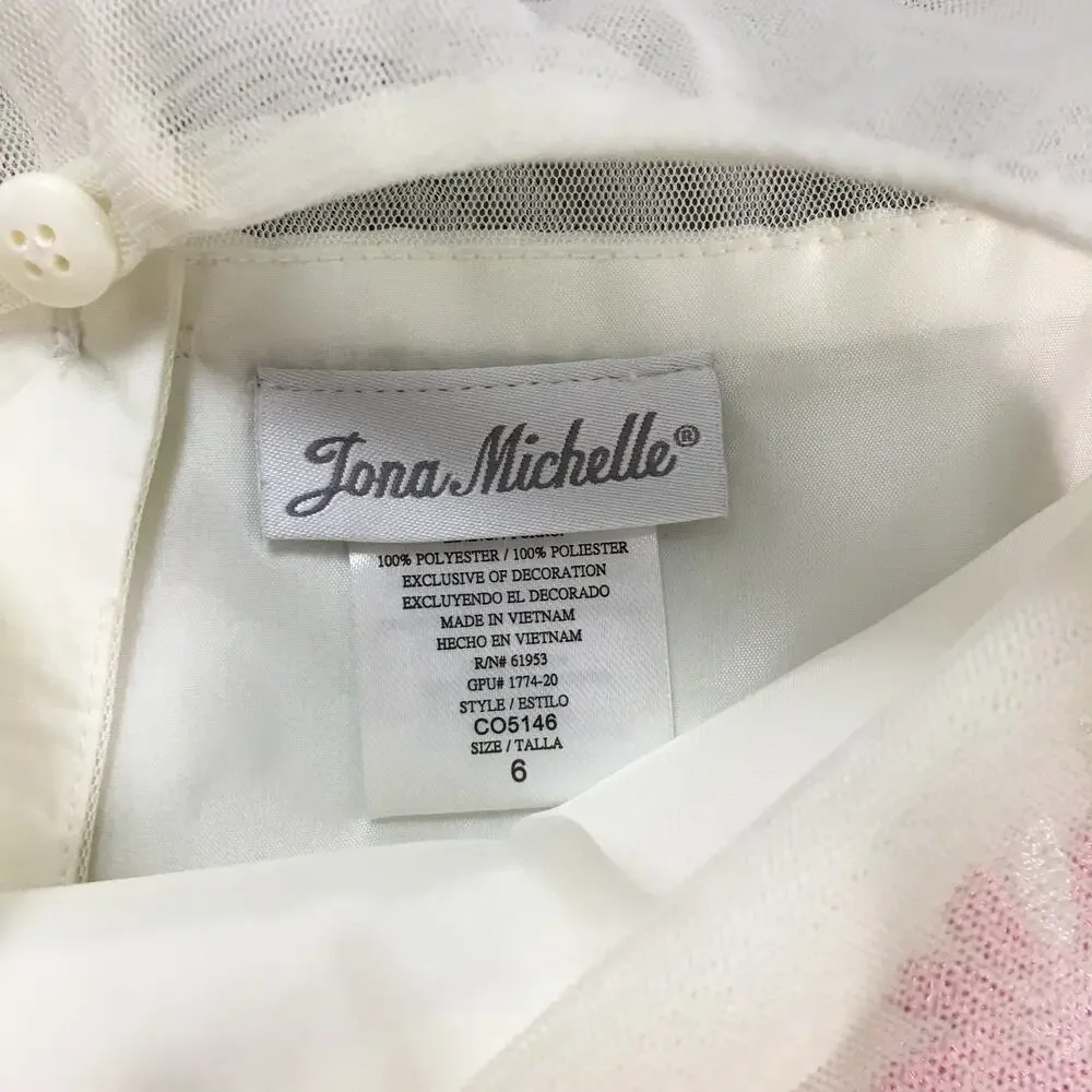 Jona Michelle Dress Girl's Size 6 White/Cream/Pink Floral Embroidery Spring New